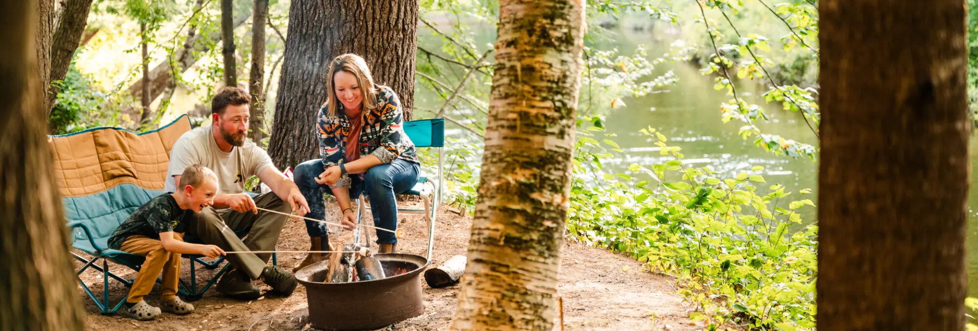 family around campfire