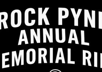 A black background with white lettering saying Broke Pynes Memorial Ride