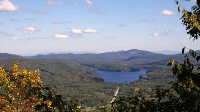 View from mountain overlooking lake