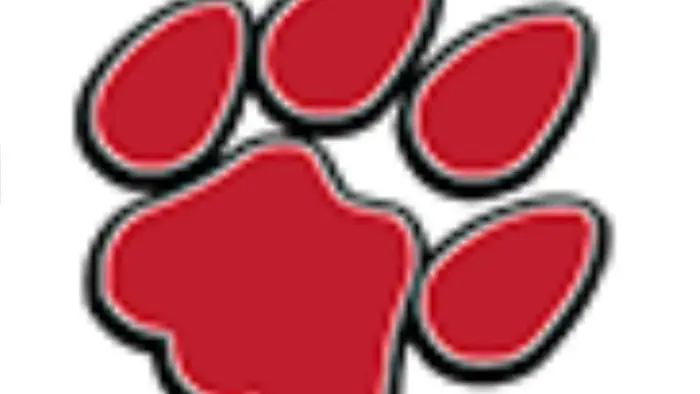 A red paw print