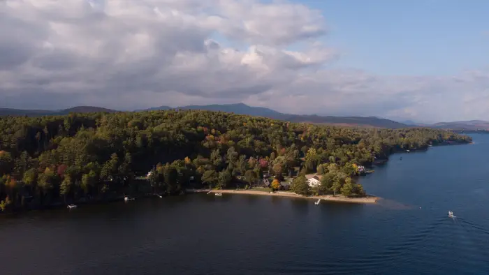 Schroon Lake in fall is a fine time for a paddle or boat trip.