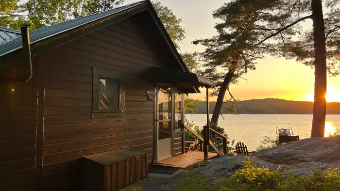 Sunset view from the cabin overlooking the lake