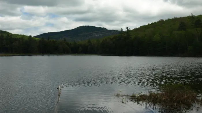 The view of Pharaoh Mountain from Spectacle Pond.