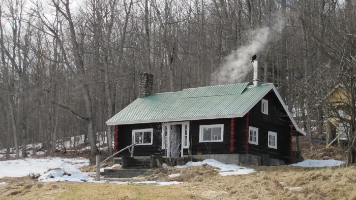 Exterior of Heaven Hill Farm sugarhouse. 