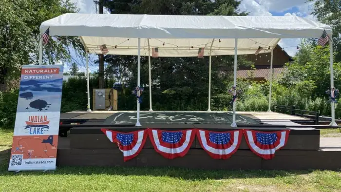Concert stage decorated for Independence Day