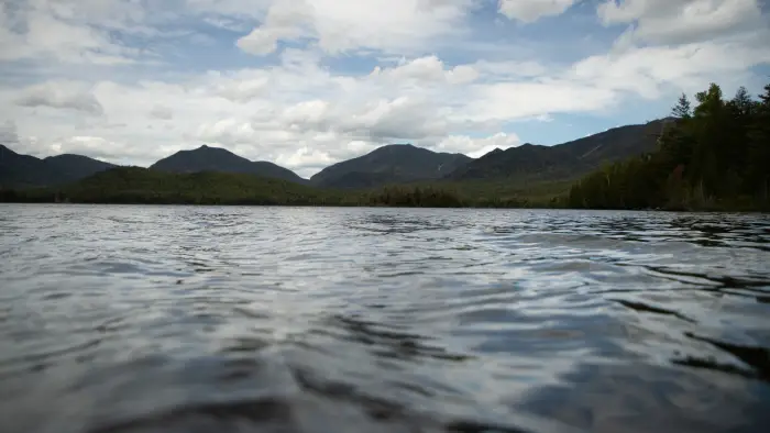 View of mountains from a lake