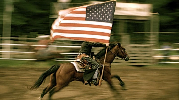 American flag on horseback