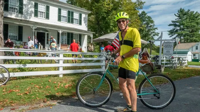 Rider at an aid station at Penfield Museum