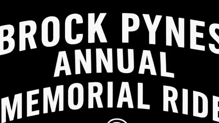 A black background with white lettering saying Broke Pynes Memorial Ride