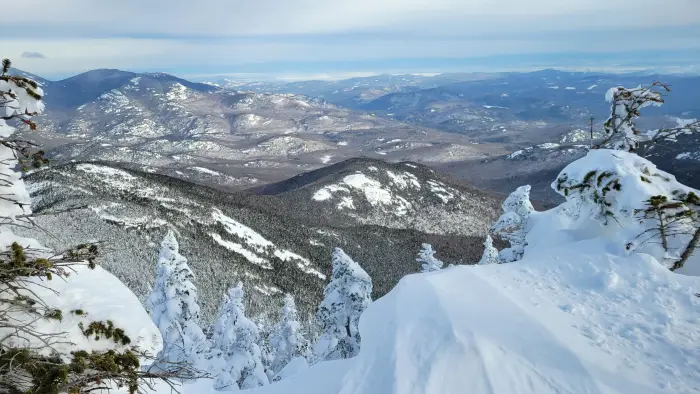 A mountain view in the winter