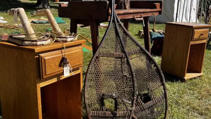 antique furnishings and snowshoes