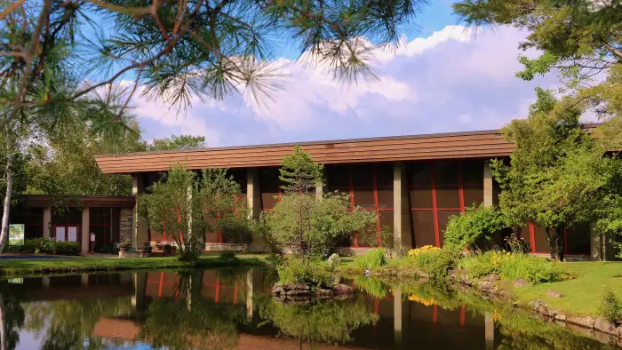 Pond and trees outside the museum
