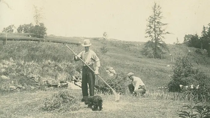 old image of man working with his dog