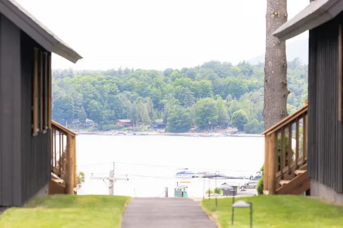 A view of the waterfront in between cabins.