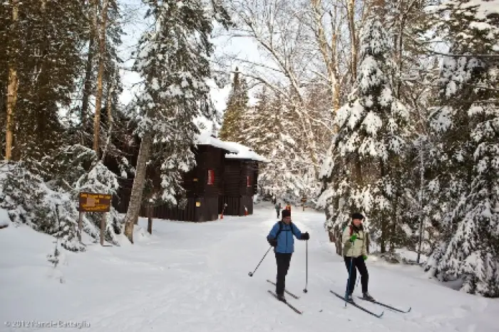 Skiers on the trail at Great Camp Santanoni