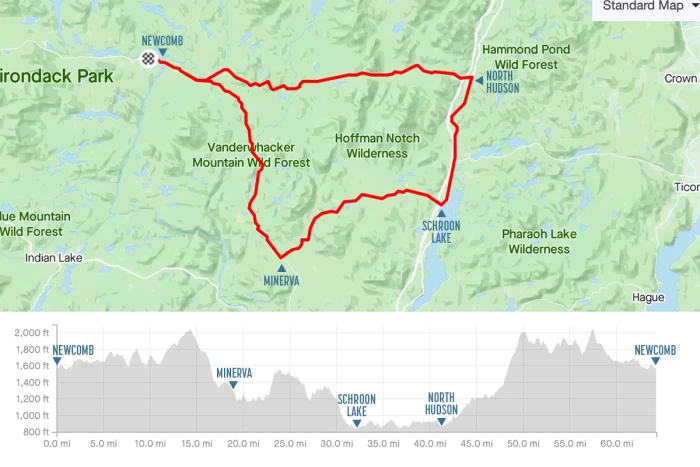 A map and elevation map of the ADK HUB