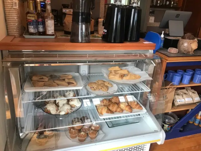 The counter of baked goods at Paradise Cafe.