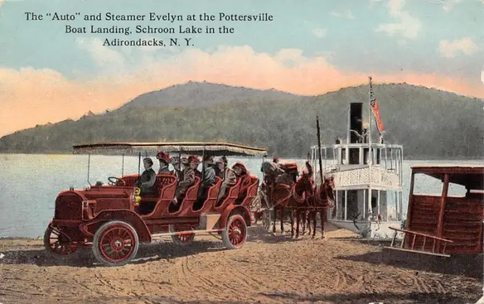 The steamer &quot;Evelyn&quot; docked on Schroon Lake.