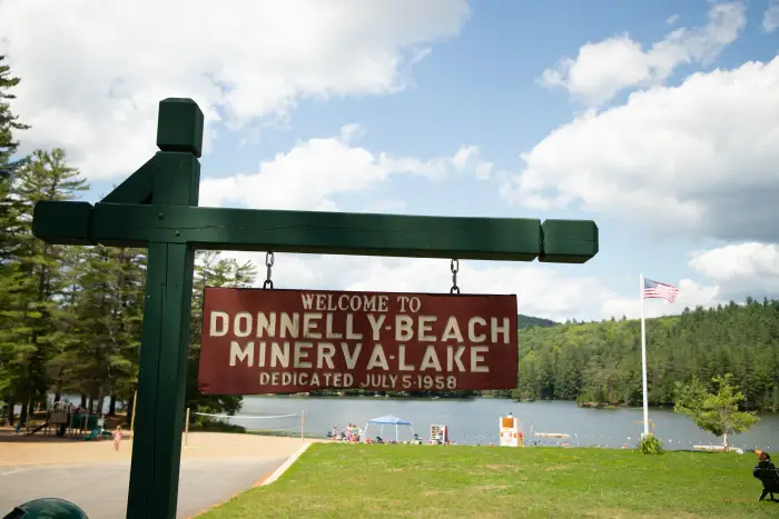 The Donnelly Beach sign in Minerva&#44; NY