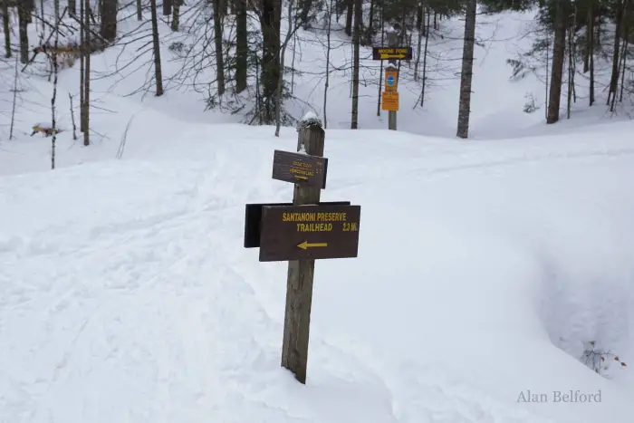A few trail junctions along the route give skiers&#44; hikers&#44; and snowshoers additional exploration options.