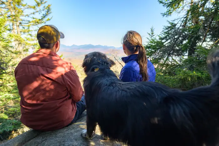 A couple enjoying the view with their dog