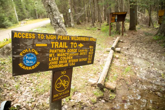 There are two trailheads at the Elk Lake parking area. One to Panther Gorge&#44; the other to the Dix Range.