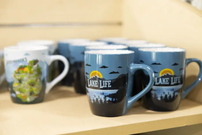 Mugs with &quot;Lake Life&quot; on the side.